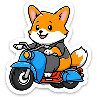 smiling corgi riding a motorcycle sticker