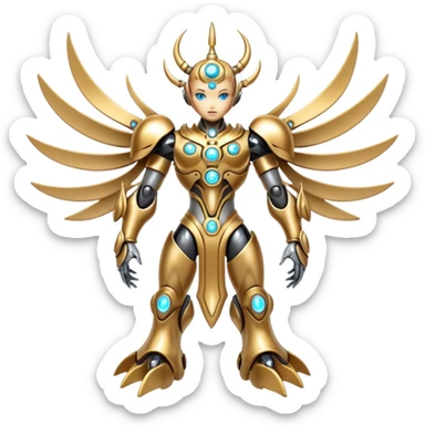 Shiny Futuristic Mechanical Glossy Celestial Godly Divine Metal-Fakemon-Pokemon-Digimon-Spectrobes-fusion, full body sticker