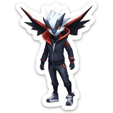 Cool Dark Edgy Absol-Noivern-Quilava-Litten-Pokémon with edgy stripes hoodie spiked collar punk Full Body sticker