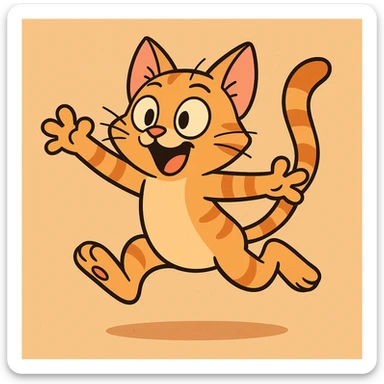 a playful cat jumping, flat toon style, vibrant colors, dynamic and cute sticker