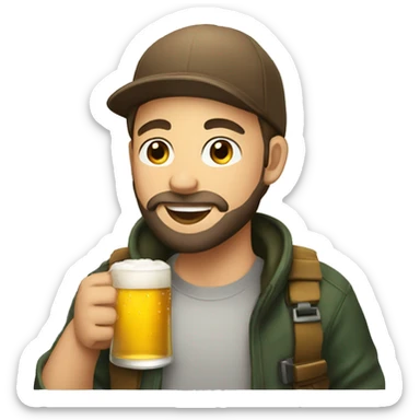 young man with beard and a cap drinking beer  sticker