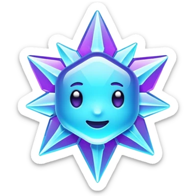 Futuristic glowing ice crystal emoji, icy neon cyan highlights, purple neon accents, dark background, digital tech style, no face. sticker