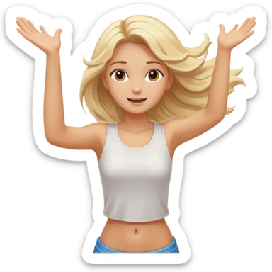 girl at beach with arms outstretched and hair blowing in a pleasant breeze sticker