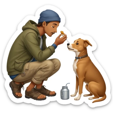 a homeless man licking dogs feet sticker