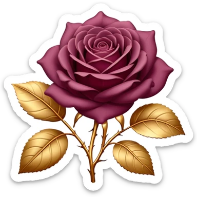 A dark Mauve red romantic Rose with gold leaves sticking out sticker