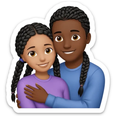 dark skin, black girl with black braids hugging her white boyfriend with straight parted brown hair and olive skin sticker