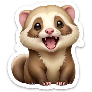 Cinematic Cute Yawning sable ferret Portrait Emoji, Head tilted slightly with an exaggerated, wide-open yawn, showcasing a long, flexible body with a plush fur in soft brown and cream, droopy, drowsy eyes, and a relaxed expression, Simplified yet irresistibly endearing features, highly detailed, glowing with a soft, cozy natural glow, high shine, relaxed yet expressive, stylized with a dash of whimsical charm, soft glowing outline, capturing the essence of a sleepy yet affectionate sable ferret that seems ready to curl up for a nap! sticker