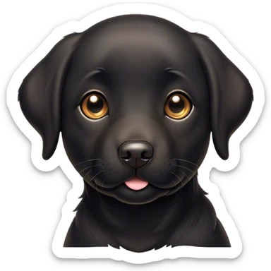 Cinematic Cute Black Labrador Portrait Emoji, Head tilted playfully and inquisitively, featuring a glossy black Fur with a healthy sheen, round, sparkling brown eyes filled with curiosity, Simplified yet irresistibly adorable features, highly detailed, glowing with a warm, friendly glow, high shine, affectionate and spirited, stylized with a touch of whimsy, bright and endearing, soft glowing outline, capturing the essence of a mischievous yet loving companion, so playful it feels like it could dash out of the screen and into your arms! sticker