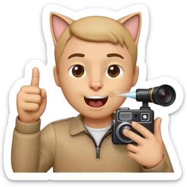 We need an emoji, where he takes a cam, a thumb comes out of his mouth, and he blows a cat out, then a little finger flies out of the cam sticker