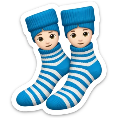 A 3D cartoon pair of cozy knitted socks with ribbed pattern and soft texture, folded neatly, Memoji-style rendering. sticker