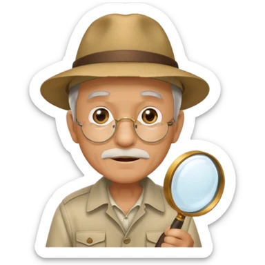 an old man with jungle and magnifying glass sticker
