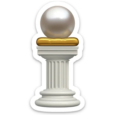 Beautiful precious tall Greek White marble pedestal with a gold cushion laying on top of it with a big shiny pearl-sphere-orb laying on it sticker
