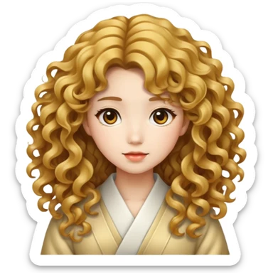 Japanese girl with big golden wavy curly hair sticker