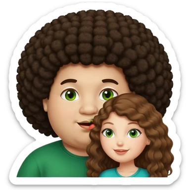 very dark fat boy with afro kissing pretty white girl with long brown hair and green eyes  sticker