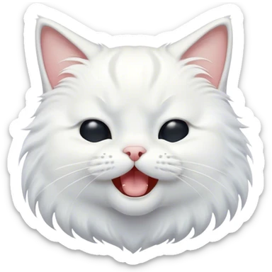 Cinematic Cute Yawning White Cat Portrait Emoji, Head gently tilted with an endearing, wide-open yawn and softly closed eyes, showcasing a pristine white fur with delicate hints of silver, simplified yet irresistibly adorable, highly detailed, glowing with a tender, cozy radiance, high shine, exuding sleepy charm and gentle affection, styled with a soft glowing outline, capturing the essence of a white cat caught mid-yawn, radiating pure, adorable lethargy! sticker