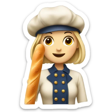 French girl with a baguette and a beret sticker