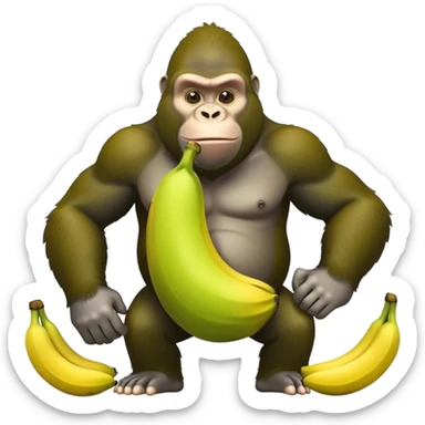A cartoon character with a curved yellow banana for a body and a lime green gorilla face with gorilla features sticker