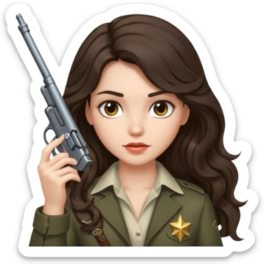 A brunette with long wavy hair girl who is about to kill herself with a littlr gun pointed at her temple sticker