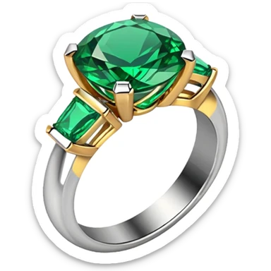 wedding ring with a emerald green stone sticker