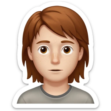 A young white boy with brown hair and eyes, with slightly long, straight and disheveled hair, Make it look aesthetic sticker