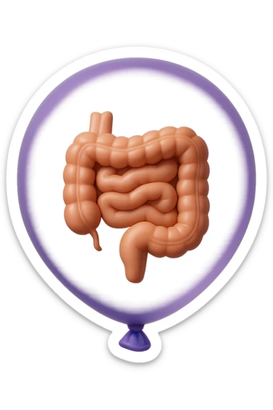 EMOJI STILE IPHONE 3D DI UN INTESTINO CHIUSO IN UN PALLONCINO CHE SIMBOLEGGIA GONFIORE, IPERREALISTICA 4K sticker