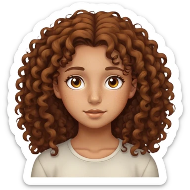 girl with curly brown hair, 3a hair, brown eyes, tan skin, light freckles, 14 years old sticker