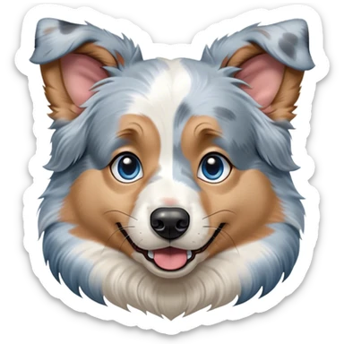 Cinematic Comical Tan Point Blue Merle Australian Shepherd Portrait Emoji, Head tilted dramatically with an exaggeratedly shocked or offended expression, short blue merle fur with striking tan points and white accents, wide, expressive blue eyes filled with exaggerated disbelief, Simplified yet hilariously expressive features, highly detailed, glowing with a slightly sassy glow, high shine, dramatic yet playful, stylized with an air of attitude, bright and endearing, soft glowing outline, capturing the essence of a sassy and over-the-top pup, so meme-worthy it feels like it could side-eye its way into internet fame instantly! sticker