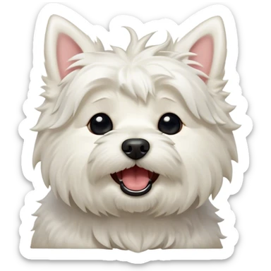 Cinematic Cute Yawning West Highland White Terrier Portrait Emoji, Head tilted slightly with a dramatic, wide-open yawn, showcasing a soft, fluffy white coat with floppy ears slightly drooping and round dark eyes barely open in drowsy contentment, Simplified yet irresistibly adorable features, highly detailed, glowing with a soft, cozy glow, high shine, relaxed yet expressive, stylized with a touch of whimsy, bright and endearing, soft glowing outline, capturing the essence of a sleepy yet affectionate companion, so drowsy it feels like it could stretch out of the screen and curl up for a nap! sticker