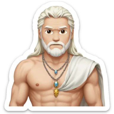 Odin with long white hair, white loincloth, shirtless with necklace sticker