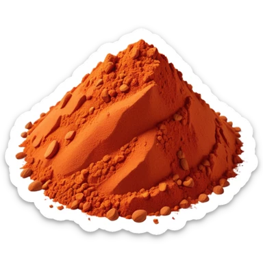 small scatter or mound of vibrant red-orange spice powder with slightly coarse flaky texture and matte finish, warm earthy color suggesting sun-dried peppers ground into fragrant flavorful dust, no bowl spoon or garnish, soft lighting, subtle shadows, emoji scale sticker