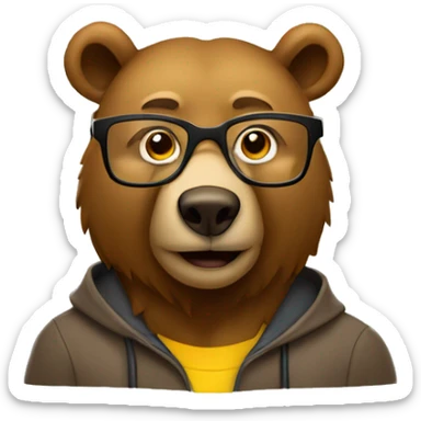 Brown bear as a university professor wearing clear yellow plastic thick-rimmed glasses sticker