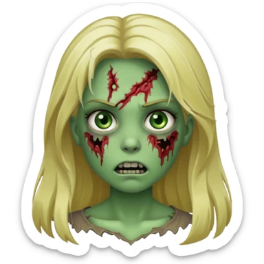 girl zombie with blonde long hair green skin and with no angry face sticker