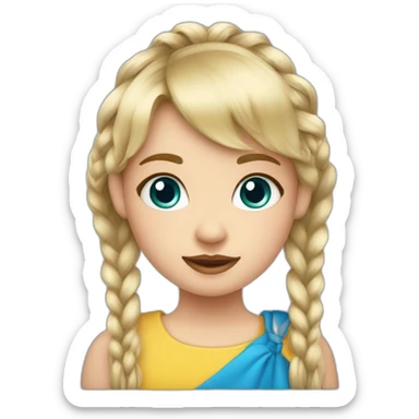 Niña rubia con flequillo, pelo por encima del hombro con trenza en un lado. Ojos azules sticker
