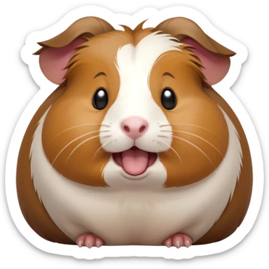 Cinematic Cute Yawning Brown and White Banded Guinea Pig Portrait Emoji, Head tilted slightly with a dramatic, wide-open yawn, revealing a soft, banded fur of brown and white with tiny, droopy ears, round dark eyes barely open in drowsy contentment, Simplified yet irresistibly adorable features, highly detailed, glowing with a soft, cozy glow, high shine, relaxed yet expressive, stylized with a touch of whimsy, bright and endearing, soft glowing outline, capturing the essence of a sleepy yet affectionate guinea pig, so drowsy it feels like it could stretch out of the screen and curl up for a nap! sticker