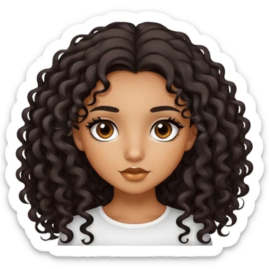 Caramel skinned girl with black curly long 4c hair and dark brown eyes with false lashes  sticker