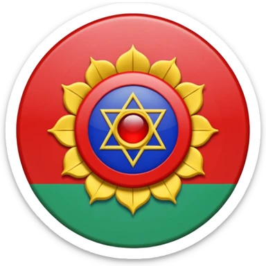 Drapeau avec deux parties coupés à l'horizontale partie du bas verte et celle du haut bleu, une roue des 16 chakra rouge est en plein centre c'est le drapeau de roms sticker