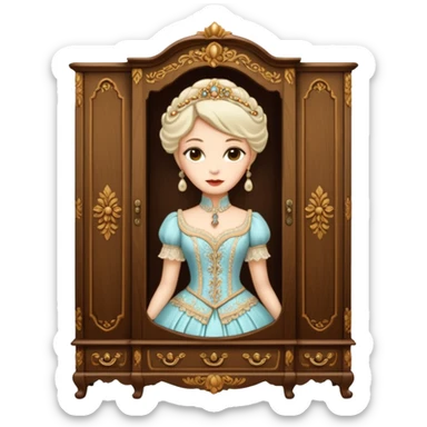 A character from the fairy tale Beauty and the Beast — the lady who was transformed into a wardrobe by magic. This character retains the wardrobe's original form while having a slight touch of anthropomorphism. sticker