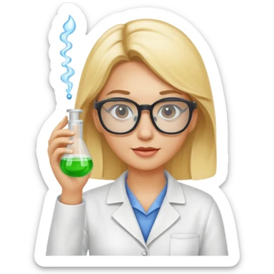 Eine hellblonde Chemikerin mit typischem Erlmeyerkolben in der Hand und Laborbrille auf sticker