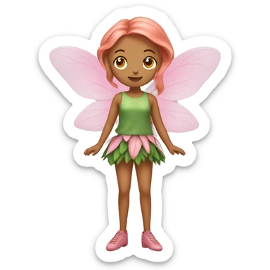 Light copper hair fairy with pink top and skirt and leafs as heels sticker