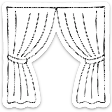 hand-drawn outlined icon of a symmetrical curtain, fully closed, both sides matching sticker