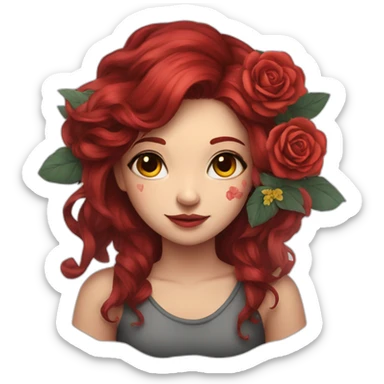 girl with dark red hair and flowers tattoo shoulder sticker