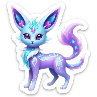 Shiny Exotic Nebulae Tropical Colorful Neon-colored Glittery Ethereal Sparkly Espeon-Amaura-Aurorus-Fakémon-hybrid-creature (full body)  sticker