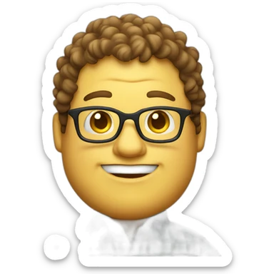 A fat man with yellow skin wearing glasses, a square face, naturally curly hair, wearing a plaid shirt sticker