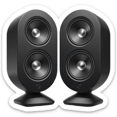 pair of big speakers emoji, deep matte black metal body, circular speaker cones with subtle depth, smooth rounded edges, minimalistic futuristic 3D style, luxury aesthetic sticker