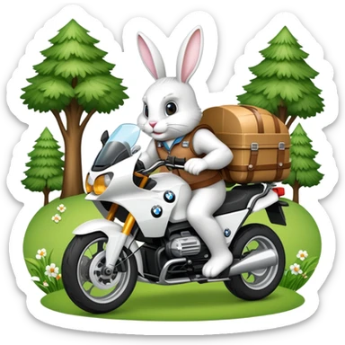 Easter bunny riding a BMW boxer motorcycle with trees and grass in the background sticker