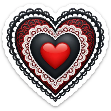 black heart with red center and white lace sticker