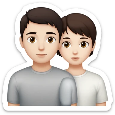 Dark hair girl with white skin next to a boy with short brown hair and white skin sticker