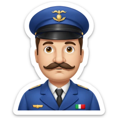 an italian train conductor with a mustache, slightly overweight, no hat. sticker