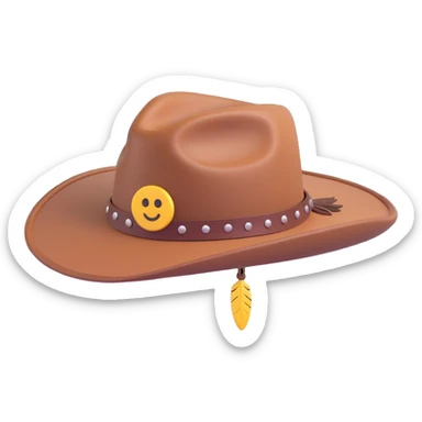 Add a single feather tucked into the leather band of the Billy Jack hat, keep the 3D emoji style. sticker
