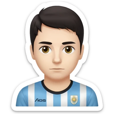 A dark-haired person with dark circles under their eyes and an Argentina t-shirt, with short and long hair but not combed. sticker